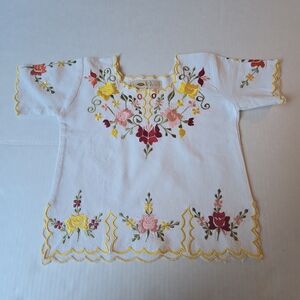 Kids Embroidered Floral Top - White with Multicolor Design